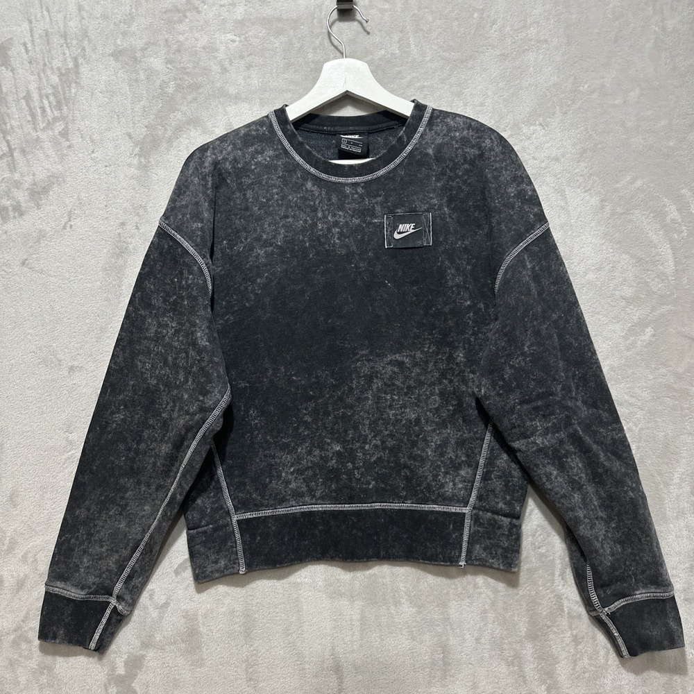 Nike‎ Sportswear Crewneck Sweatshirt Women's S Black Terry Acid Wash
